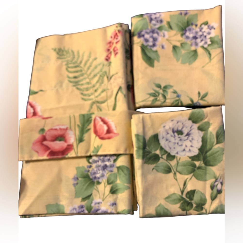 A pair of vintage curtains,valance,curtain tie back and queen size bed shams.